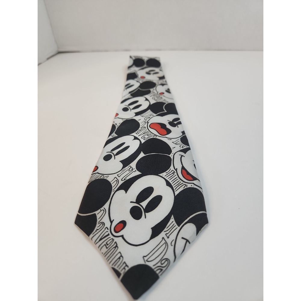 Vtg 90s Mickey Mouse Davenport Tie Disney All Over Print Face Polyester